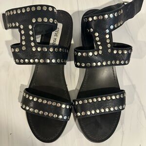 Steve Madden Black and Silver Studded Sandals